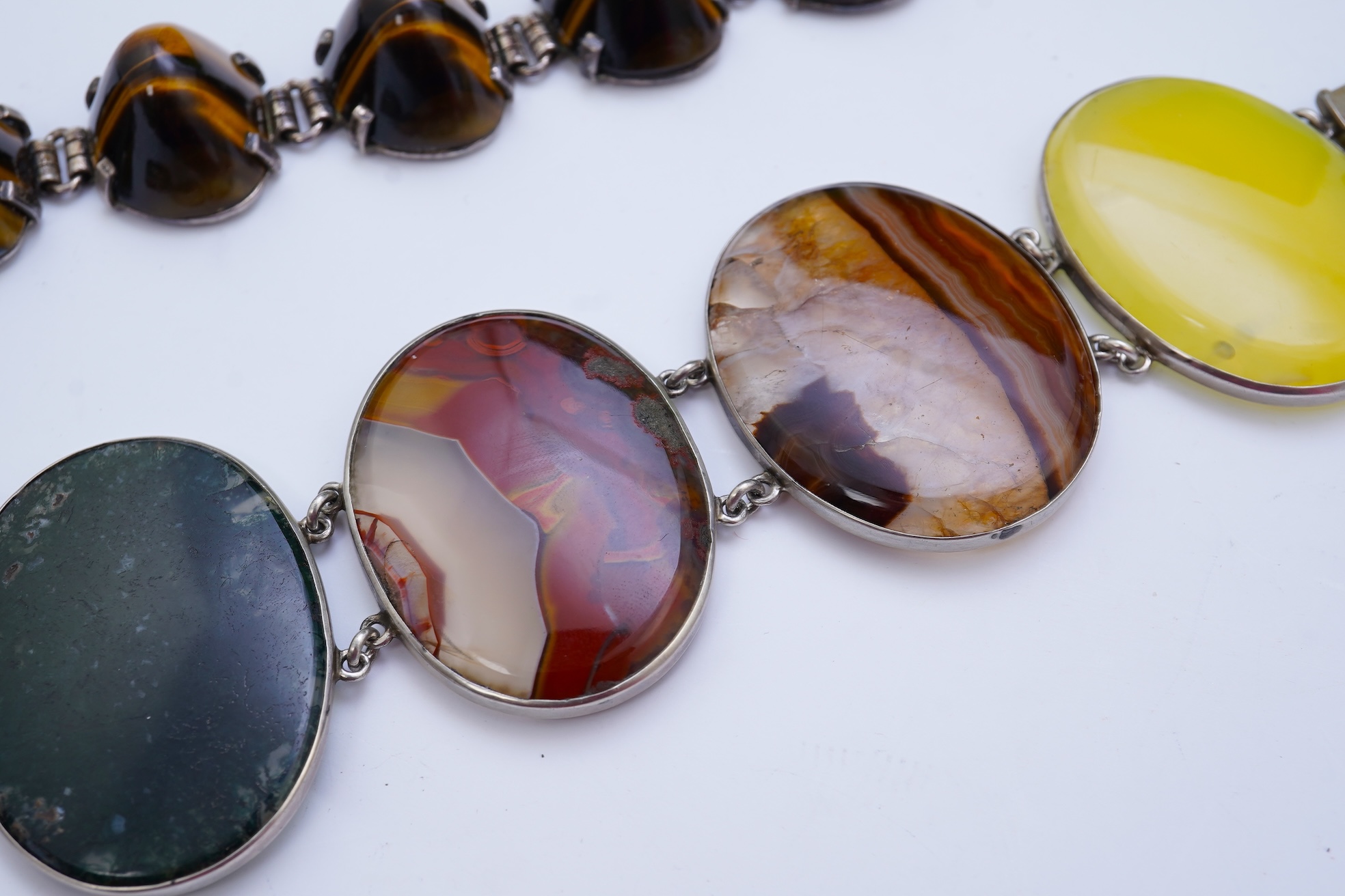 Two silver and hardstone bracelets